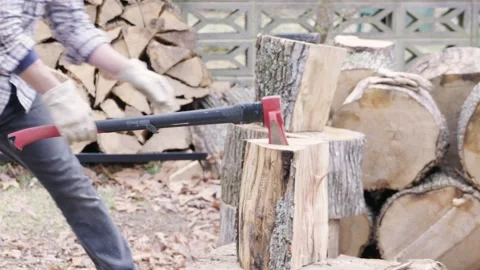 Wood Split with Ax Medium 1920x1080 Silent 120fps Video stock 230041764