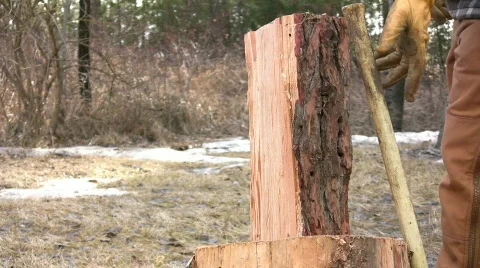 Wood Splitting Close Stock Footage 609580