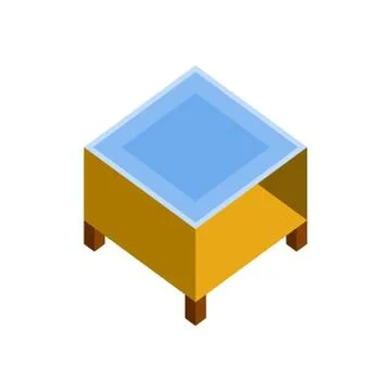 Wood Square Coffee Table 3D Isometric Furniture Illustration Stock Illustration