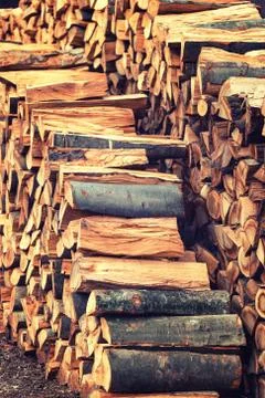 Wood Stack of chopped firewoods prepared for winter Stock Photos