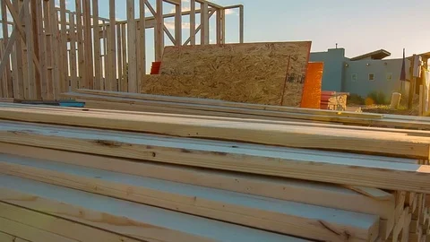 Wood Stack Move to Sun Setting Stock Footage 80833215