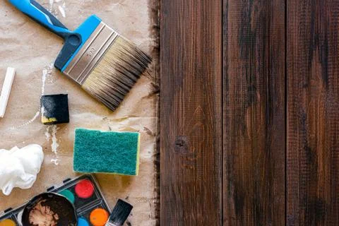 Wood Staining simple tools Stock Photos