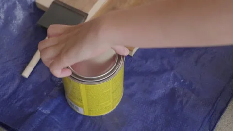 Wood staining tutorial edge of thick wood board Stock Footage 311122810