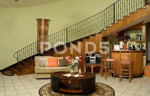 Wood staircase in house Stock Photos