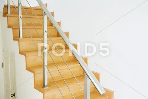 Wood staircase interior in the modern house Stock Photos