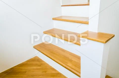 Wood staircase interior Stock Photos