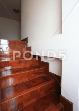 Wood staircase with parquet floor Stock Photos