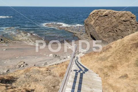 Wood Staircase at Seaside in Gros Morne National Park Stock Photos