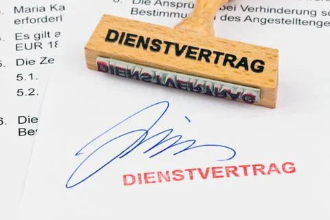 Wood stamp on the document: contract Stock Photos