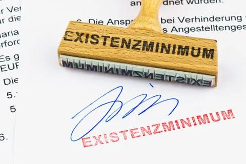 Wood stamp on the document: subsistence Fotos Stock