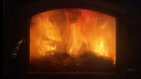 Wood stove fire Video stock 296136979