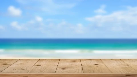Wood table on beach sea background. Stock-Footage 112644920
