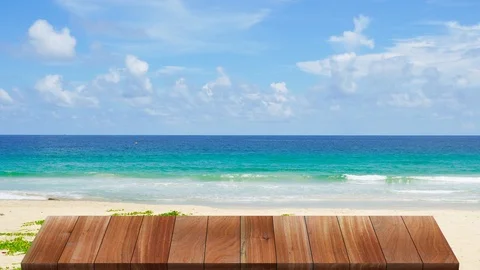 Wood, Table, Beach Sea Stockbeeldmateriaal 114070938