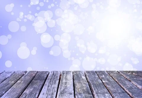 Wood table blue abstract blur bokeh background Stock Illustration