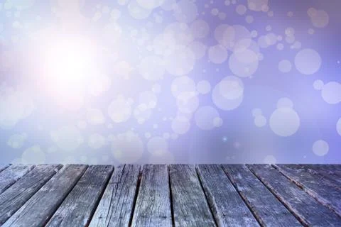 Wood table blue abstract blur bokeh background Stock Illustration