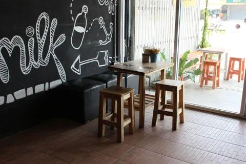 Wood table decor Stock Photos