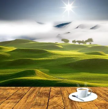 Wood table with nice beautiful background Stock Illustration
