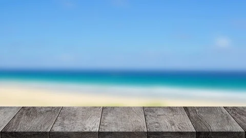 Wood table, Objects, Table On Beach Background. Видео 124148276