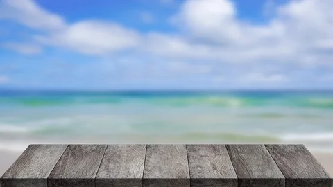 Wood table, Objects, Table On Beach Background. Видео 124149320