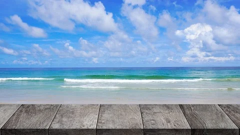 Wood table, Objects, Table On Beach Background. Видео 124149574