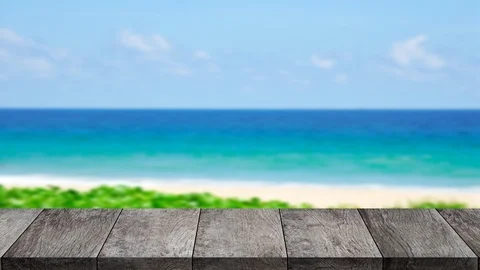 Wood table, Objects, Table On Beach Background. Видео 124150128