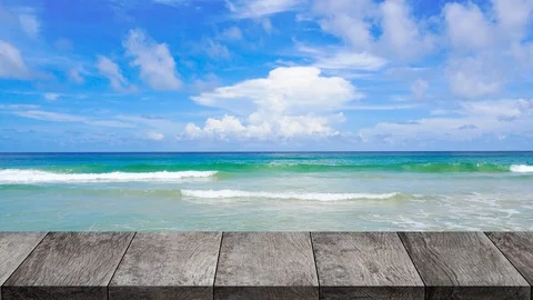 Wood table, Objects, Table On Beach Background. Stock Footage 124150304