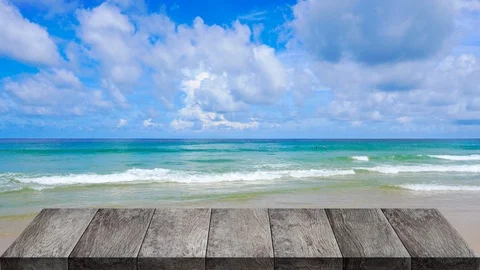 Wood table, Objects, Table On Beach Background. 動画素材 124150324