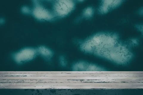 Wood Table with Scary Tree Shadow on Concrete Wall Texture Background in Da.. Stock Illustration