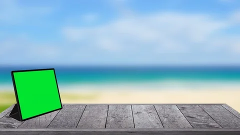 Wood table of texture perspective on beach sea background. Stock Footage 121209429