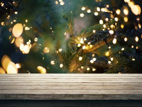 Wood table top on blurred background, 3d rendering Illustrazione stock