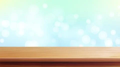 Wood Table Top Vector. Abstract Morning Sunlight. Bokeh Background With Vintage Stock Illustration