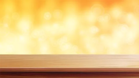 Wood Table Top Vector. Orange, Autumn, Yellow Bokeh Background. Empty Wooden Illustrazione stock
