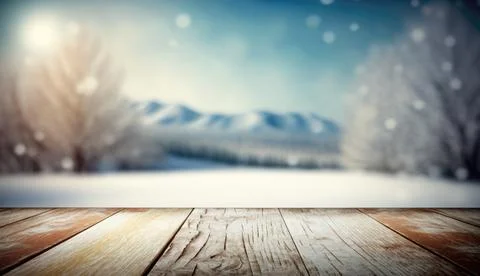 Wood Table with winter background Copy Space Illustrazione stock
