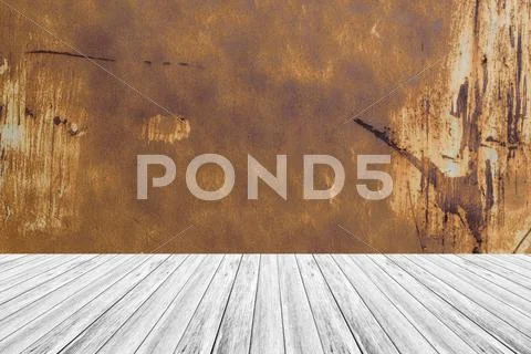 Wood terrace and Metal rust wall texture Stock Photos