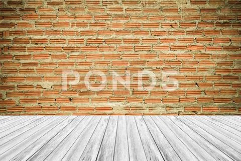 Wood terrace and Red Brick wall texture vintage style Stock Photos