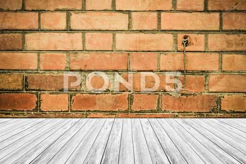 Wood terrace and Red Brick wall texture vintage style Stock Photos