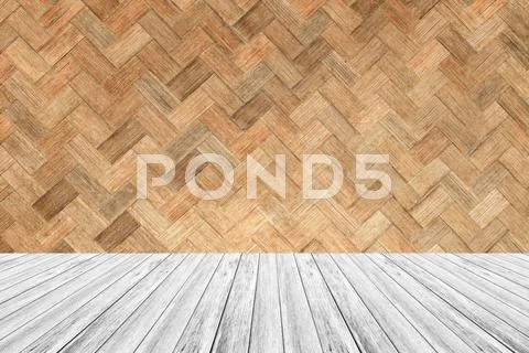 Wood terrace and Weave bamboo wall texture Stock Photos