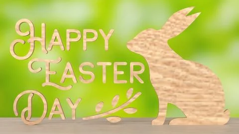 The Wood Text and rabbit for Easter Day concept 3d Rendering. Stock Illustration