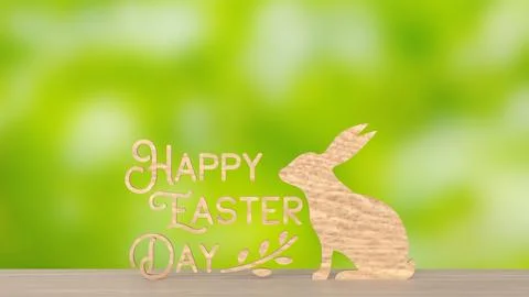 The Wood Text and rabbit for Easter Day concept 3d Rendering. Stock Photos