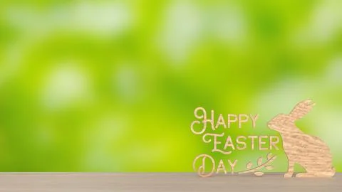 The Wood Text and rabbit for Easter Day concept 3d Rendering. Stock Photos