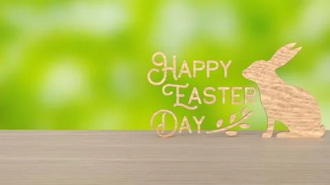 The Wood Text and rabbit for Easter Day concept 3d Rendering. Stock Photos