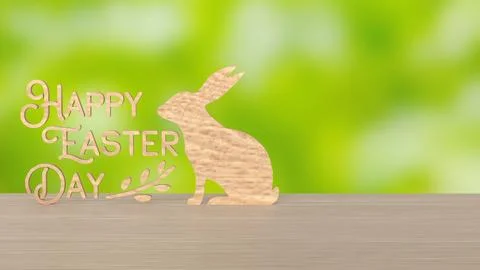 The Wood Text and rabbit for Easter Day concept 3d Rendering. Stock Photos