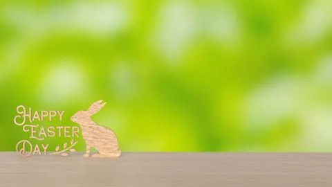 The Wood Text and rabbit for Easter Day concept 3d Rendering. Stock Photos