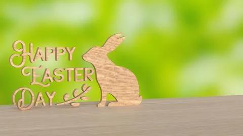 The Wood Text and rabbit for Easter Day concept 3d Rendering. Stock Photos
