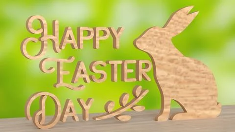 The Wood Text and rabbit for Easter Day concept 3d Rendering. Stock Photos