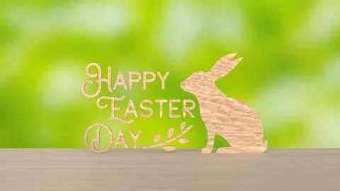 The Wood Text and rabbit for Easter Day concept 3d Rendering. Stock Photos