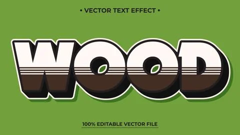Wood Text Effect Vector with Brown Stripes and Leaf Detail on Green Backgroun Illustrazione stock