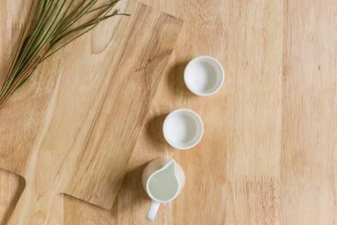 Wood Texture Background with Empty Tea Cups Stock Photos