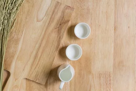 Wood Texture Background with Empty Tea Cups Stock Photos