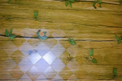 Wood texture background with pattern of flower Stock Photos